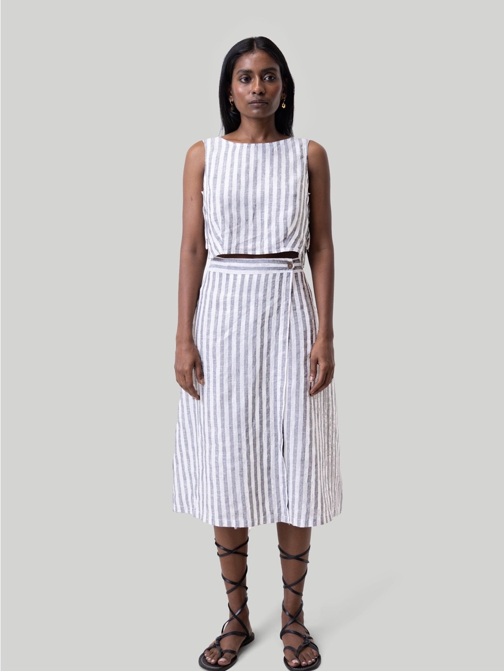 Reistor Overlap Midi Striped Skirt 100% Linen